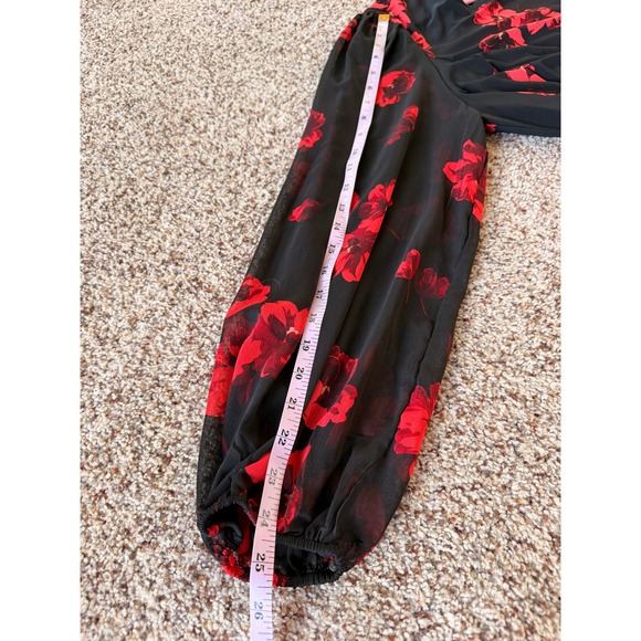 Tommy Hilfiger Women 18W Black Red Floral Chiffon Midi Dress New With Tags - Picture 8 of 10